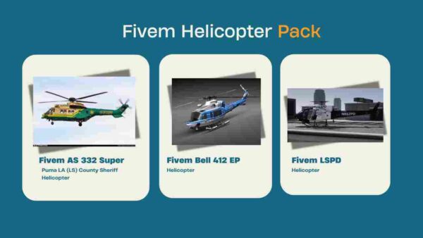 Take your Fivem experience to new heights with the Helicopter Pack! Discover various helicopters perfect for exploration and exciting missions.